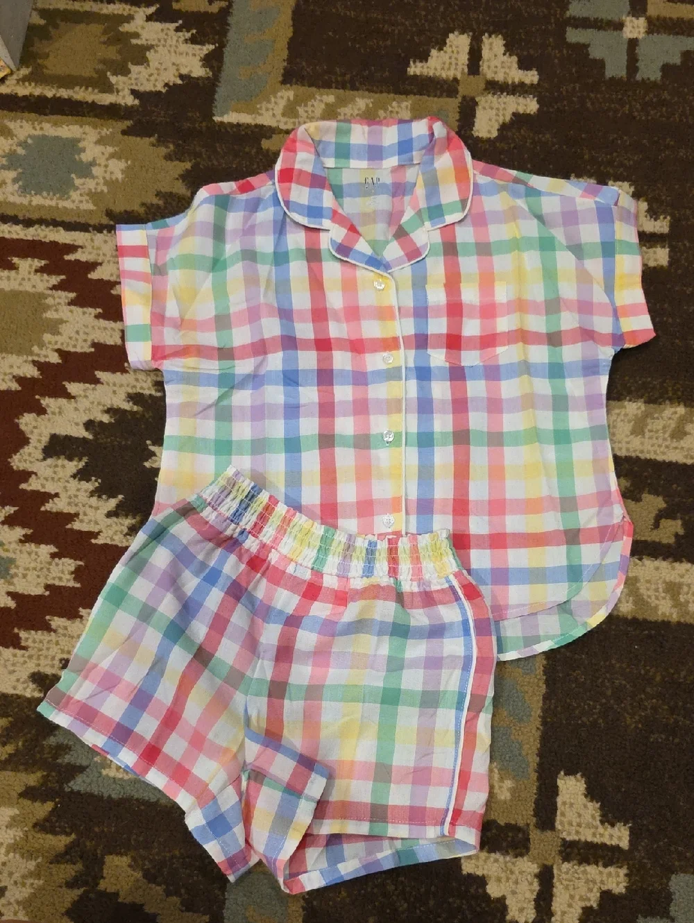NWOT GAP Pastel Plaid Short Pajama Set SIZE 6